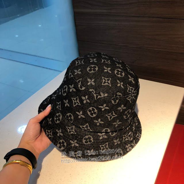 LV男女同款帽子 路易威登牛仔布印花漁夫帽遮陽帽  mm1082